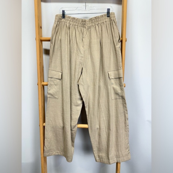 JESSICA SIMPSON Khaki Wide Leg Linen blend cargo pants size M - Picture 5 of 14